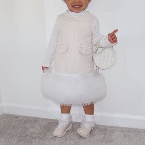 Girls Cream Tulle Trim Dress - Brand Not Visible